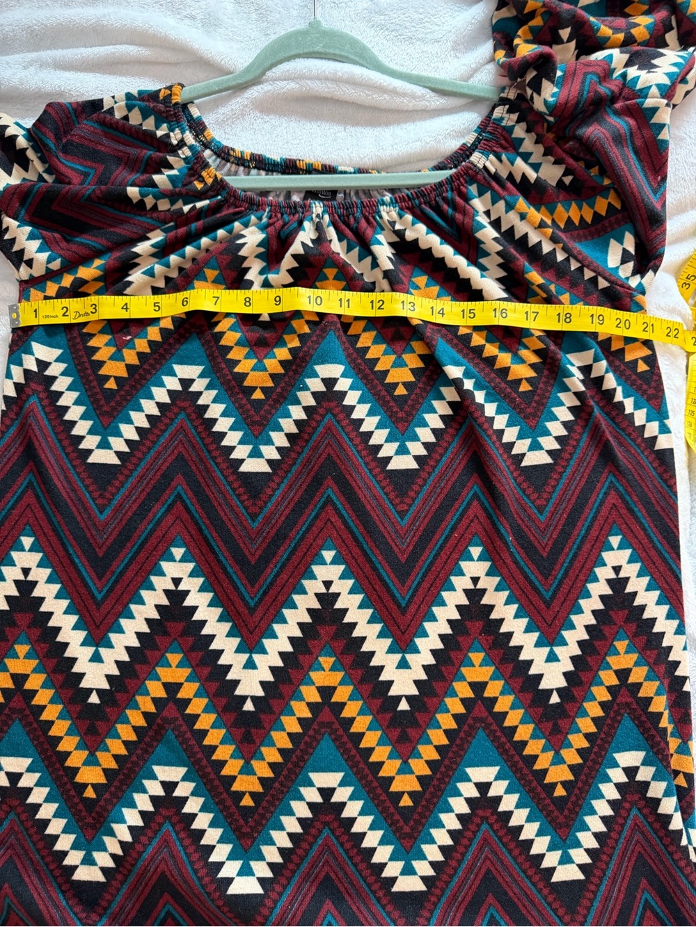 WinWin Off-Shoulder Chevron Tunic in Burgundy, Teal & Mustard 2524